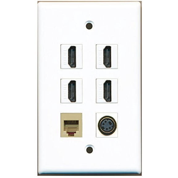 RiteAV - 4 HDMI 1 Port Phone RJ11 RJ12 Beige 1 Port S-Video Wall Plate