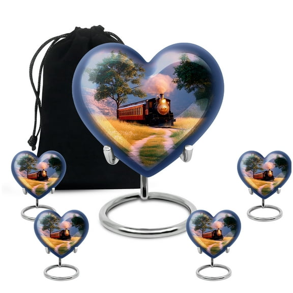 Yatskia Train Decorative Large Funeral Urns for Human Ashes Adult Men and Women, Small Cremation Urn for Adult Ashes, (Heart 8 Inch and 3 Inch)