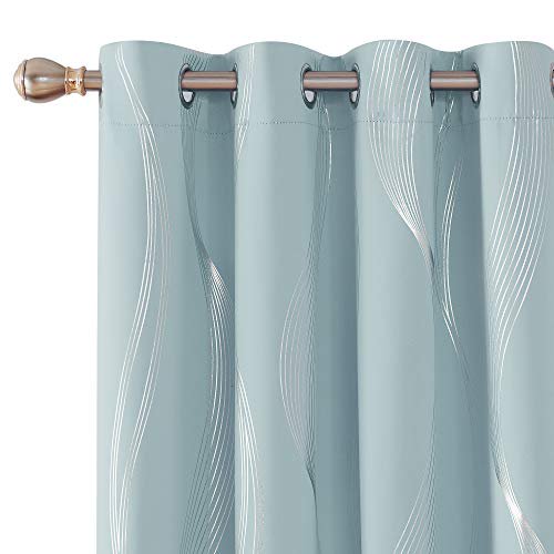 Deconovo Room Darkening Blackout Curtains Foil Print Wave Striped