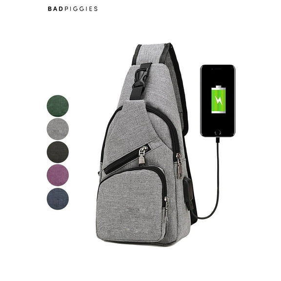 BadPiggies Mens Shoulder Crossbody Bag Sling Bag Chest Pack Travel Backpack With USB Charging (Gray)