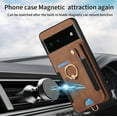 thumbnail image 4 of Phone Case for Google Pixel 6 Wallet Cover with Tempered Glass Screen Protector and Wrist Strap Lanyard RFID Credit Card Holder Ring Stand Cell Accessories Pixel6 Pixle Six Women Men Brown, 4 of 13