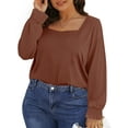 thumbnail image 4 of UVN Blouses for Women Square Neck Long Sleeve Shirts Dressy Casual Tunic Tops, 4 of 9