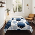 thumbnail image 4 of Navy Blue Marble Tapestry for Bedroom Wall Hanging Tapestry, Gold White Geometric Hexagon Modern Ceiling Backdrop Tapestries Poster Blanket Wall Decor for Teens Room Living Room Dorm 51" x 59", 4 of 8