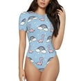 thumbnail image 2 of Goofa Rainbow Dinosaur Printed Women Rash Guard Short Sleeve,Tummy control Swimsuit Surfing Swimsuit Bathing Suit One Piece Swimsuit UPF 50-Small, 2 of 9