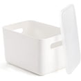 thumbnail image 3 of 4 Pack Plastic Storage Bins with Lid, White Stackable Storage Basket Organizer Box, Sturdy Containers Organizing Lidded Bins for Shelves, Cabinet, Desk, Pantry, Bedroom, Book, Toys, 3 of 8
