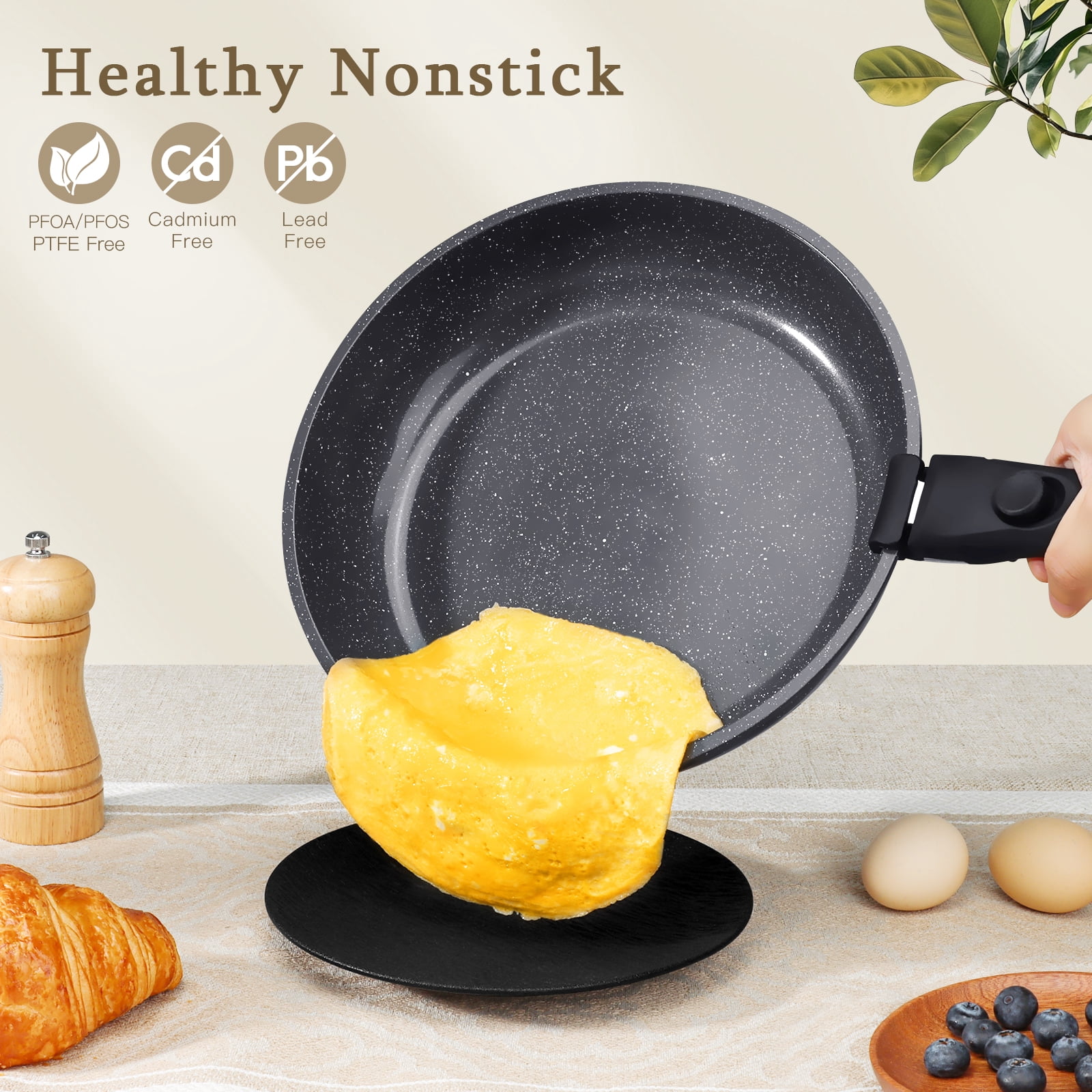 Gipp Large Size 21 Piece Ceramic Pots and Pans Set Non Stick,with 12 inch Frying Pan,Cookware Set with Detachable Handles, Safe for Ovens and Dishwashers,Induction Cookers RV Kitchen