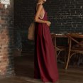thumbnail image 5 of JULMCOMO Linen Jumpsuits for Women Lace Trim Halter Deep V Neck Summer Jumpsuits Sleeveless Wide Leg Elegant Comfy Loose Fit Rompers Wine L, 5 of 5