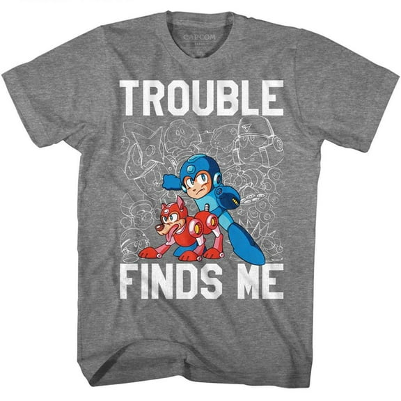 Mega Man Trouble Graphite Heather Adult T-Shirt 5Xl