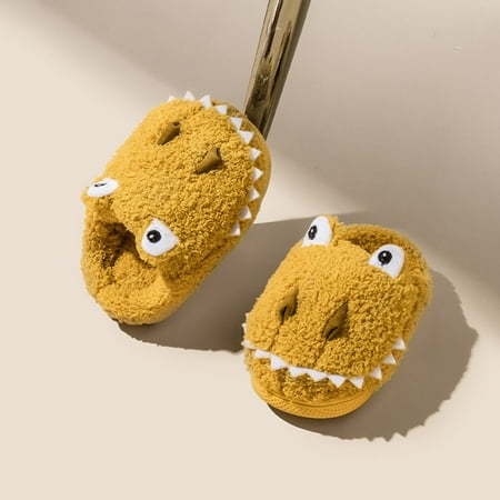 

Huilaibazo Autumn Winter Fuzzy Slippers For Boys Girls Flat Lightweight Soft Comfortable Warm Solid Color Cute Dinosaur Cartoon