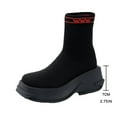 thumbnail image 5 of Red Women'S Ankle Boots Stretch Knit Solid Color Mesh Round Toe Slip On Chunky Heel Thick Sole Non-Slip Soft Sole Winter Daily Wear Footwear Size 41, 5 of 9