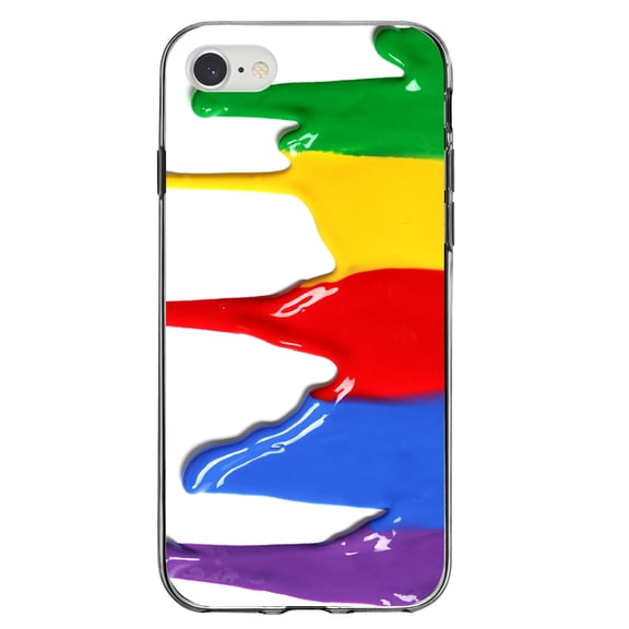 DistinctInk Clear Shockproof Hybrid Case for iPhone 7 8 SE (2020 Model) 4.7" Screen TPU Bumper Acrylic Back Tempered Glass Screen Protector - Rainbow Paint Dripping - Rainbow Art Supplies