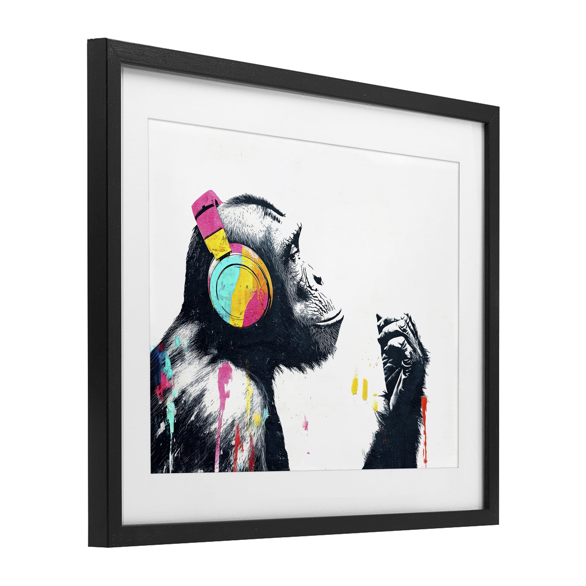Stupell Industries Ape On Air Headphones Black Framed Print Under Glass, design by Svetlana Aleynikova