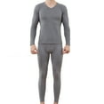 thumbnail image 2 of dzxyzu Men's Seamless Long Johns Sanding High Elastic Thermal Underwear Fleece Lined Base Layers Double-Sided Double-Color Velvet V-Neck Suit for Cold Weather -Gray, 2 of 9