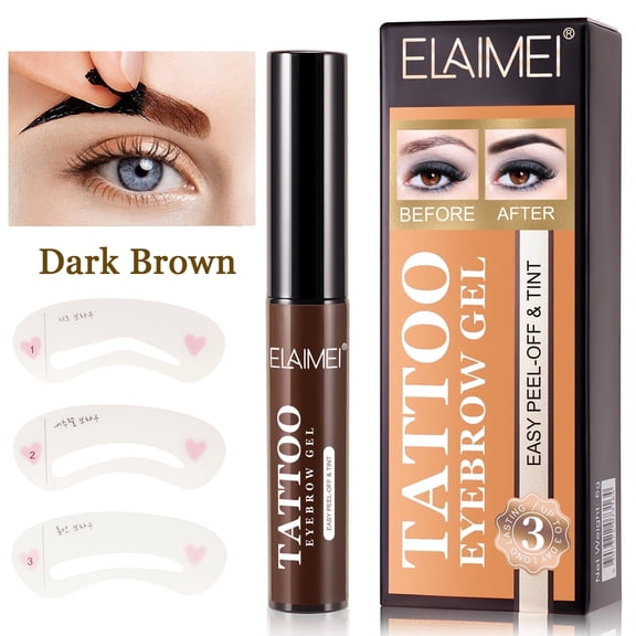 Elaimei Tattoo Eyebrow Gel Dark Brown,Easy Peel-Off & Tint,Waterproof & Up to 3 Day Long Lasting