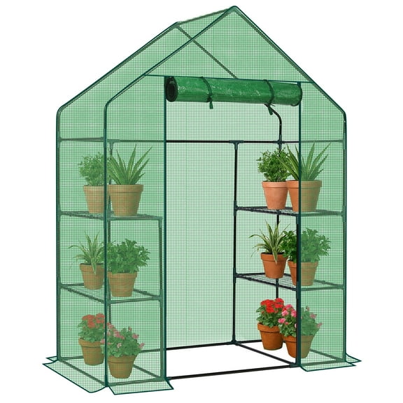 Ktaxon Mini Walk-in Greenhouse with PE Cover, 4-Shelf Indoor Outdoor Plant House for Garden Backyard, 56"x29"x77", Green