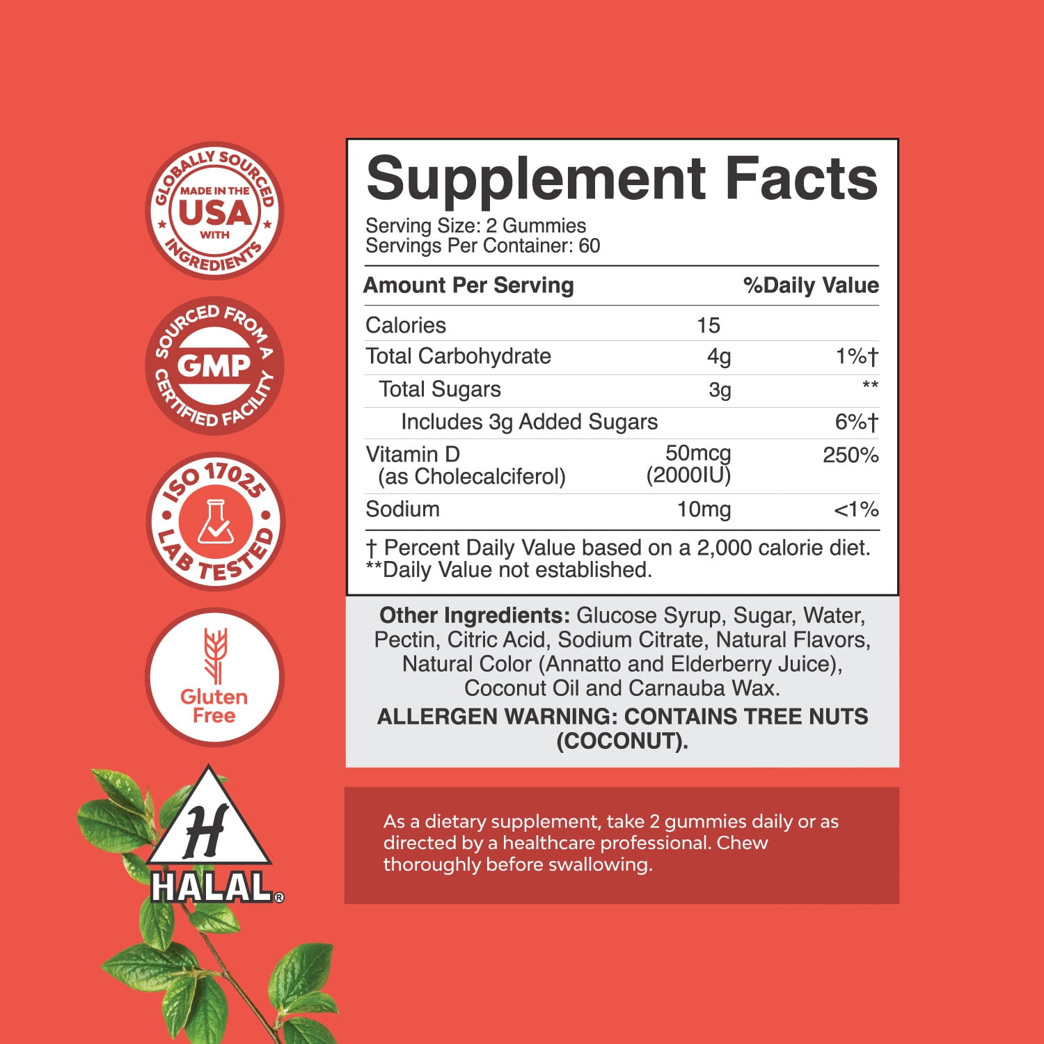 Delicious Chewable Vitamin D Gummies for Adults- Immune Support 2000IU per Serving Vitamins Plus Muscle and Bone Health - Gluten and Gelatin Free Non-GMO Fruit Flavors 120ct