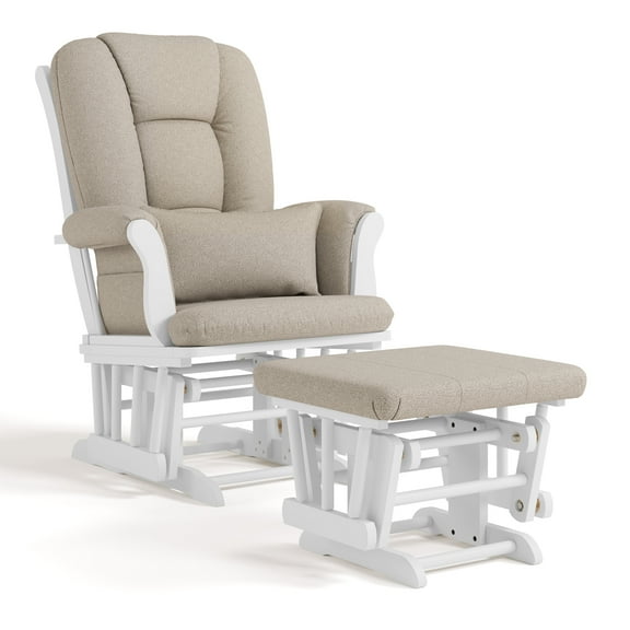 Storkcraft Tuscany Infant Nursery Glider & Ottoman White with Taupe Swirl