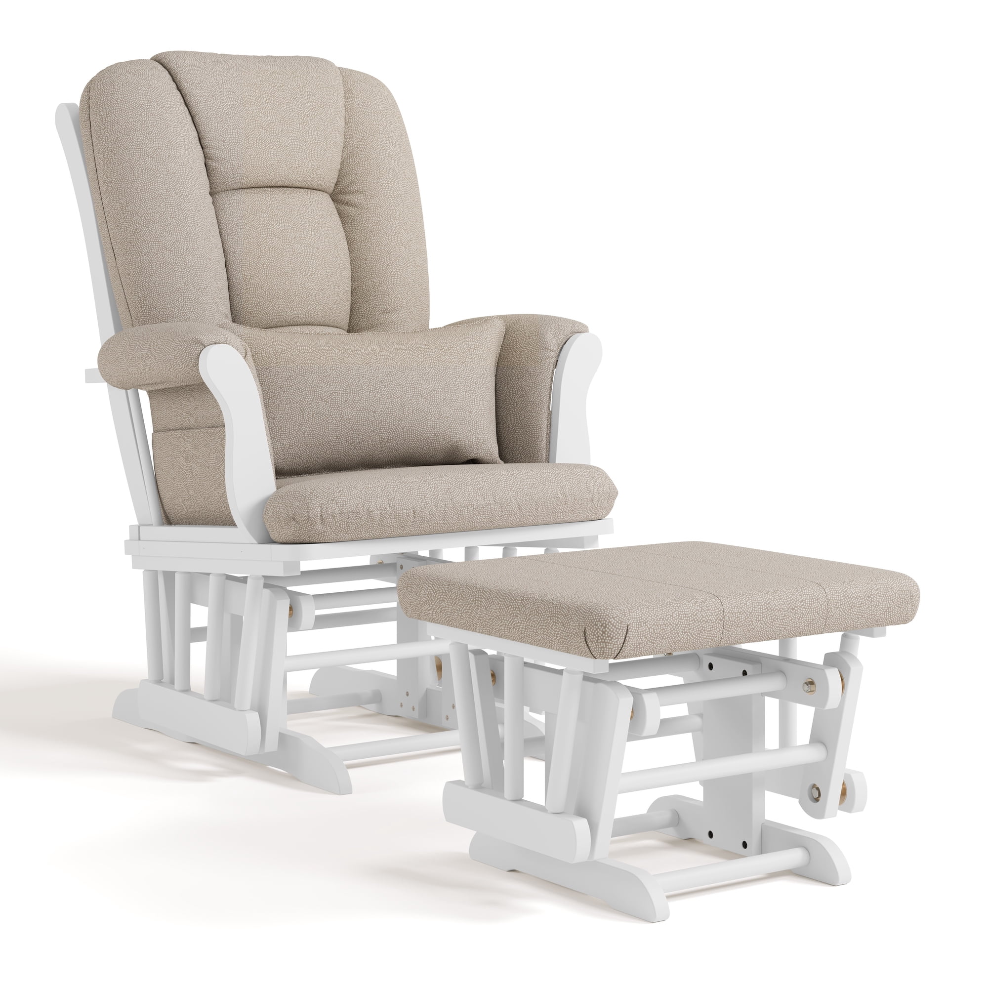 Storkcraft Tuscany Infant Nursery Glider & Ottoman White with Taupe Swirl