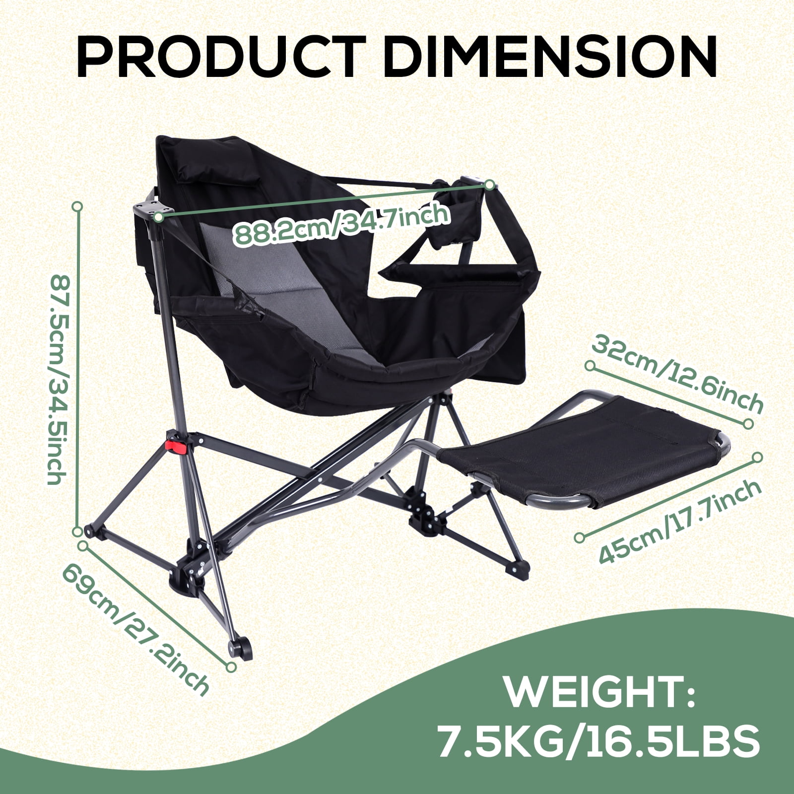 Nice C Hammock Camping Chair with Footrest, Steel, Black