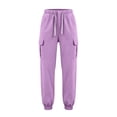 thumbnail image 7 of Women Solid Corduroy Jogger Pants, Elastic Stretch Waist Loose Long Trousers with Side Pockets for Casual Daily Wear Purple-A M(M), 7 of 7