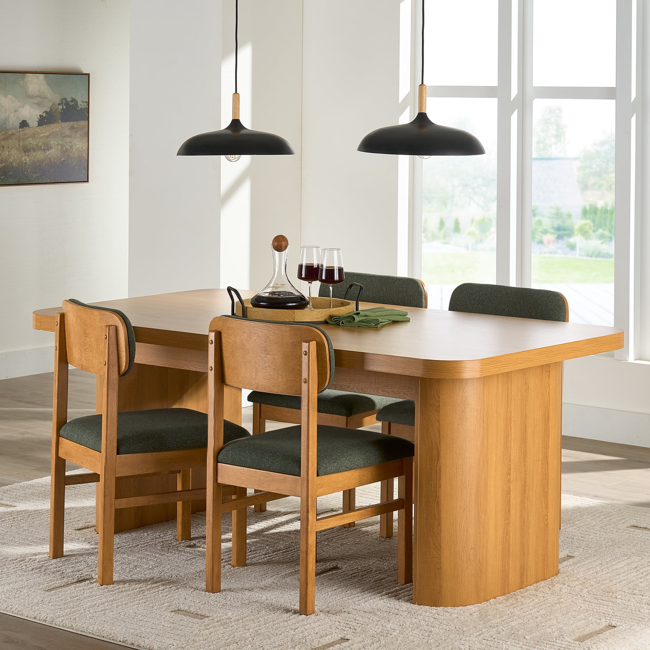 Better Homes & Gardens Juliet Dining Chairs, Light Honey Finish and Olive Green, Set of 2