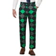thumbnail image 1 of Pantalones de vestir planos de color bloque impresos geométricos casuales para hombres INSPIRE CHIC 28 Negro Verde, 1 of 7