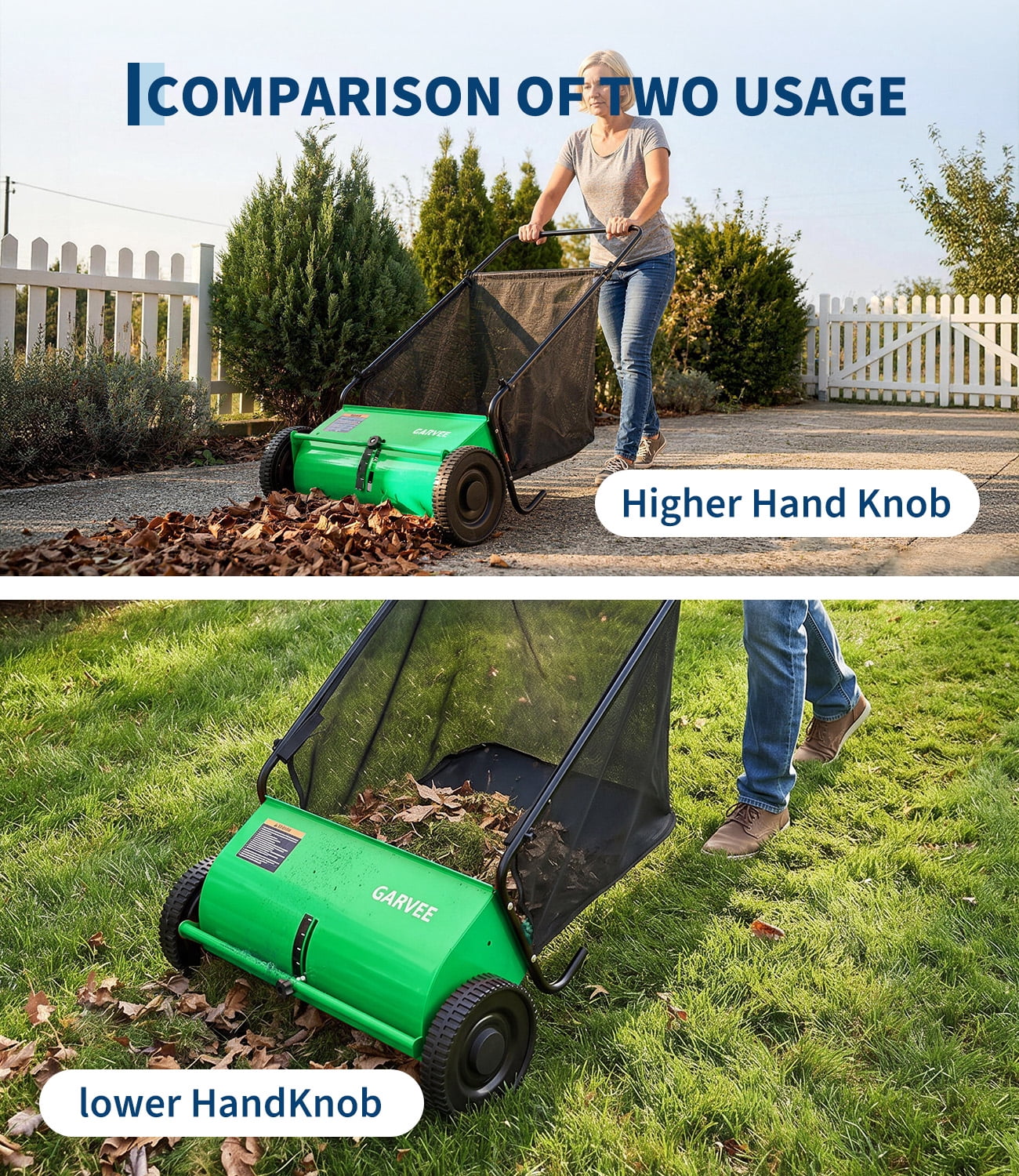 26-Inch Push Lawn Sweeper – 7 Cu. ft Mesh Grass Cutter – Adjustable Height – 4 High-Speed Spinning PP Brushes – Durable Steel Frame & Rubber Wheels – Yard Leaf and Grass Collector