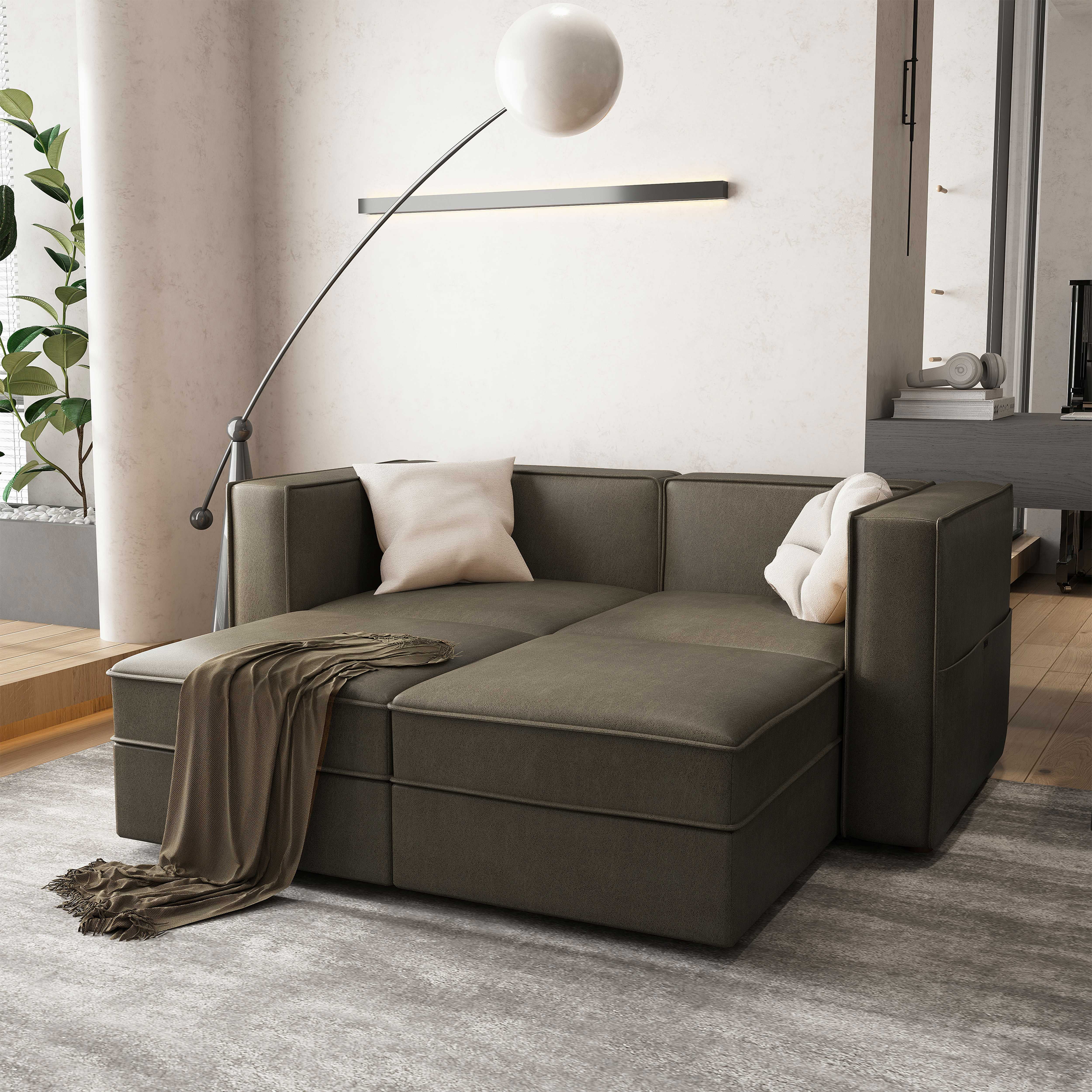 Nolany Modular Sectional Sofa Leathaire Sleeper Bed with Storage