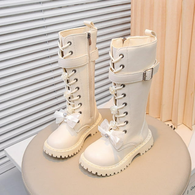Fall And Winter Zipper High-Top Leather Boots For Older Children Fashionable Student Boots For Little Girls Princess Style Long Boots Casual And Easy-matching