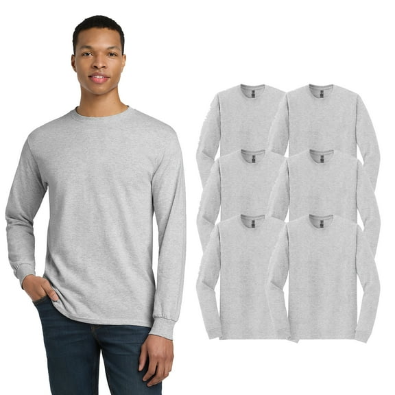 Gildan Men's Dryblend 50/50 Long Sleeve T-Shirt, Durable Cotton Blend, Basic Tee, Ash, Pack of 6, S