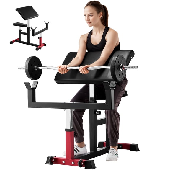 Adjustable Preacher Curl Bench for Biceps and Triceps, 440 LB Capacity Arm Workout Station for Home Gym Strength Training with Dumbbells