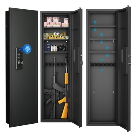 Homiyad 53 Passwod Touch Panel In-Wall Safe Hidden Wall Gun Safe for Rifles with Adjustable Shelves AssembLED Storage Multifunctional Wall Safe for Firearm and Valuables (Black-Digital)