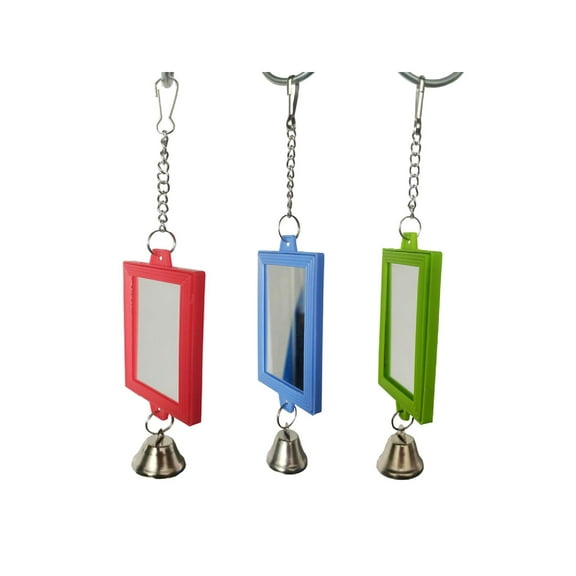 Bird Mirrors for Cage Acrylic Mirror with Bells Plastic Metal Hanging