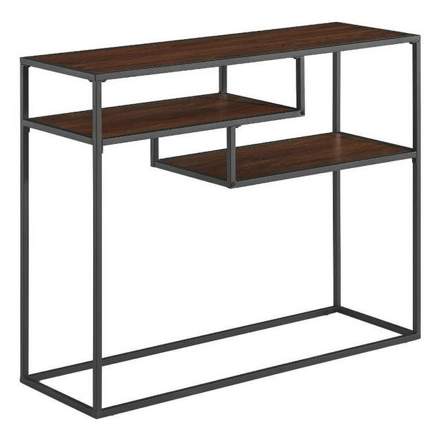 Table d'Entrée à Étagères en Métal et Bois 42 Pouces - Noyer Foncé/noir