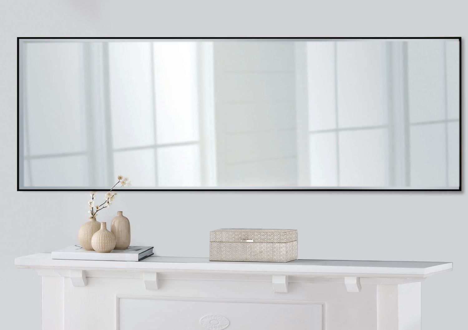 Hometrends Aluminum Leaner Mirror,Full Length Mirror, Leaning or Hanging, Brushed Black, 27in x 70in.