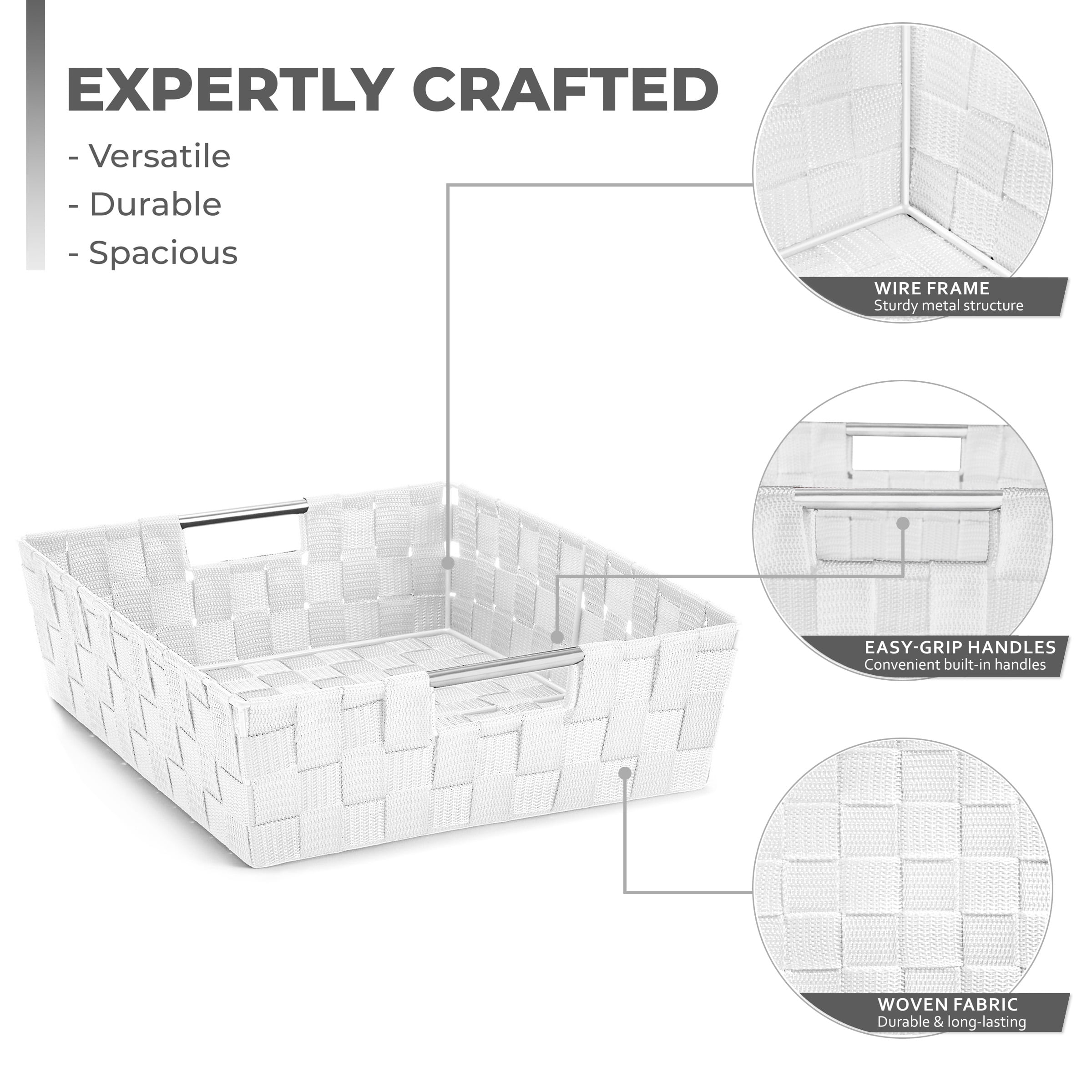 Sorbus Set of 9 Large Storage Baskets for Organizing, Mesh Hand-Woven Basket, Linen Closet Organizers and Storage, Organizer Storage Baskets for Shelves, Organizers and Storage (White)