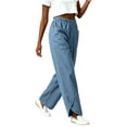 thumbnail image 7 of XPMWRP Women Elastic High Waist Big Patch Pocket Denim Wide Leg Pants Front Split Ankle Loose Lightweight Jeans Casual Walking Vacation Trousers Light Blue XXXL, 7 of 7