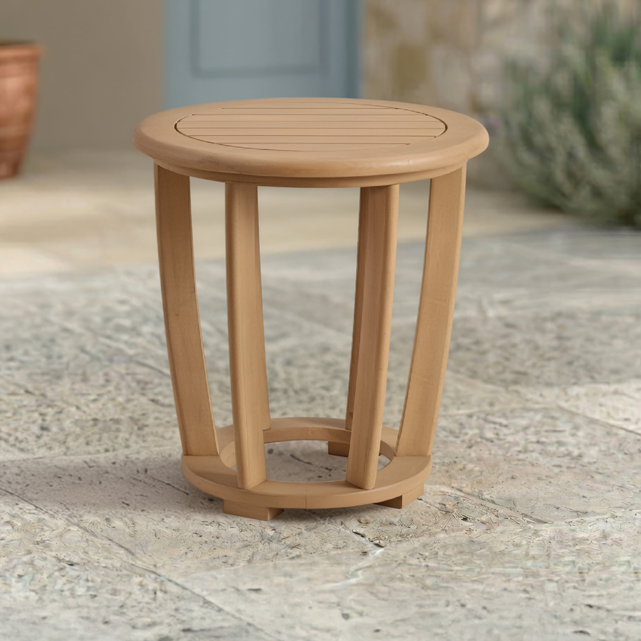Alaterre Furniture Orris Outdoor Side Table - Eucalyptus Wood Round Outdoor Table