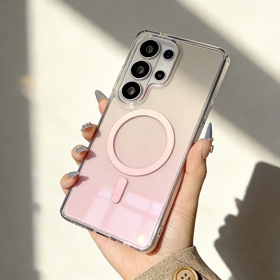 Designed For Samsung Galaxy S26 Phone Case,Compatible with Mag-Safe,Crystal Gradient Transparent Back,Slim Thin Shockproof Anti-fall Drop Protection,Non-Slip Cute Protective Phone Case,Pink