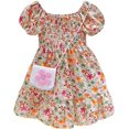 thumbnail image 1 of LAICAIW Robe d'Été à Volants Manches Bouffantes Mode Fille Mignonne Imprimé Floral Robe Princesse avec Sac à Main 16 (Or, 3-4 Ans), 1 of 7