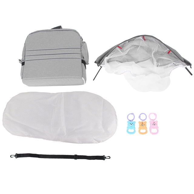 Cuna plegable para bebé recién nacido con mosquitera y colchón, cuna de viaje para bebé, color gris
