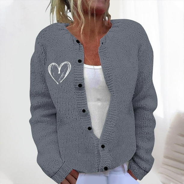 Cárdigan de punto con estampado informal para mujer, abrigo con botones
