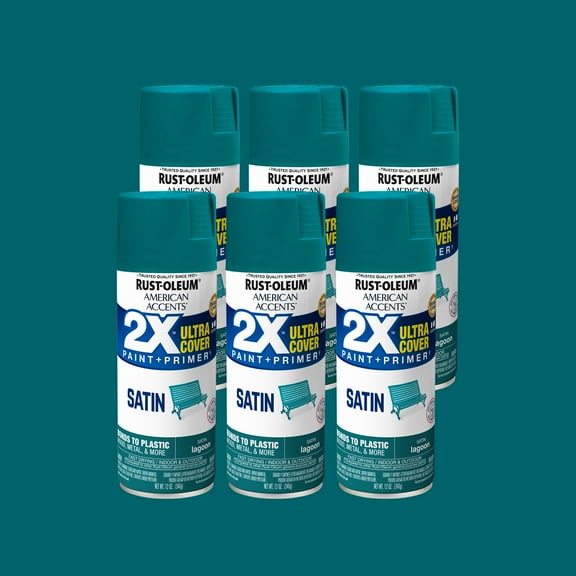 6 Pack, Lagoon Rust-Oleum American Accents 2X Ultra Cover Satin Spray Paint-327921, 12 oz