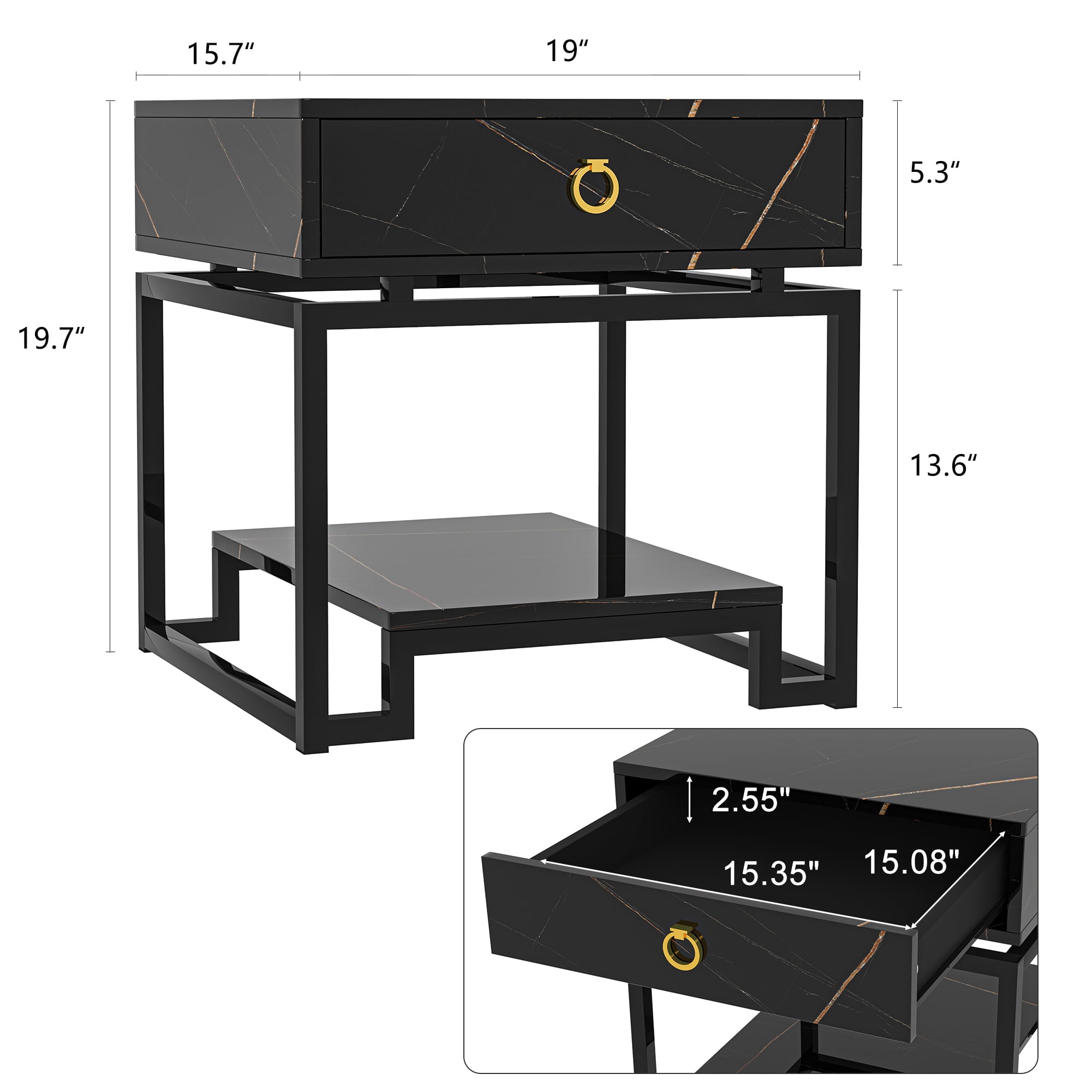 Kadyn Night Stand Set of 2, Nightstand Side Table for Bedroom Living Room, Side Table with Drawer, Black