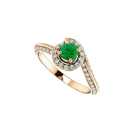 1 CT 14K Rose gold Green at Its Best in Emerald & Cubic Zirconia Swirl Halo Ring, Size
