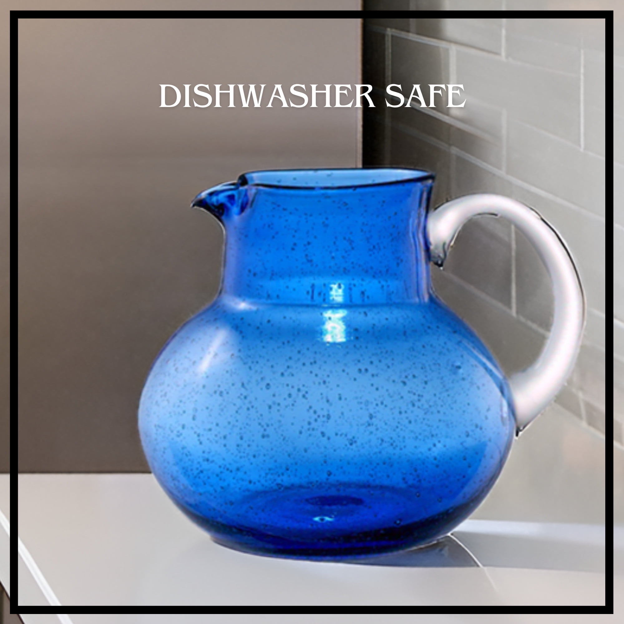 Artland Iris 90 Oz Handblown Glass Pitcher - Bubble Shape, Lead-Free - Versatile Drink Dispenser for Water, Juice, Cocktails - Enhanced Kitchen Decor, Dishwasher Safe (Cobalt Blue)