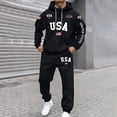 thumbnail image 6 of USA UNITED STATES Men's Big and Tall 2-Piece Set, Solid Color Printed Sweatshirt and Pants, Casual Lounge Wear For Winter Relaxing and Home,Black,L, 6 of 6