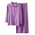 thumbnail image 4 of Gkeoshab Sweater Dress Women's 2 Piece Outfits Button Down Long Sleeve Shirt and Wide Leg Pants Set Purple M, 4 of 5