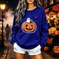 thumbnail image 5 of TKLPEHG Halloween Sweatshirts for Women 2026 Fashion Funny Ghost Jack O Lantern Pumpkin Graphic Sweatshirt Long Sleeve Crewneck Pullover (Blue,XS), 5 of 6