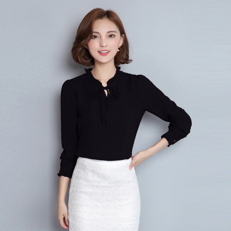 black formal chiffon blouses